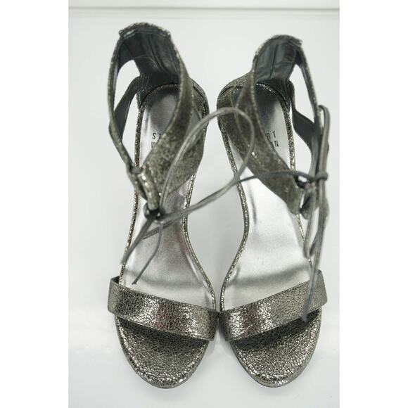 Stuart Weitzman Tynela Pewter Leather Ankle Strap High Heel Sandals - Picture 11 of 12